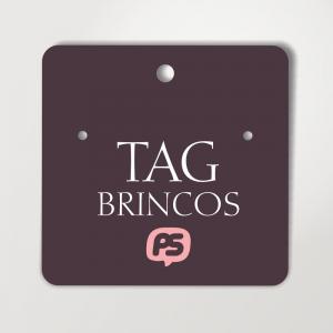 Tag Brincos 4,3 x 3,9 cm Papel Couche 250g 4,3 x 3,9 cm Frente colorida - Verso sem impressão Verniz Alto Brilho Frente Corte Especial 